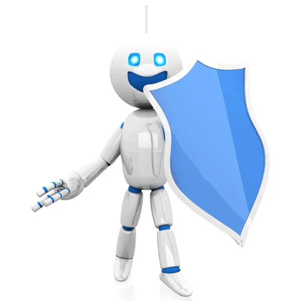 Robot de dibujos animados defendiendo con un escudo — Foto de Stock
