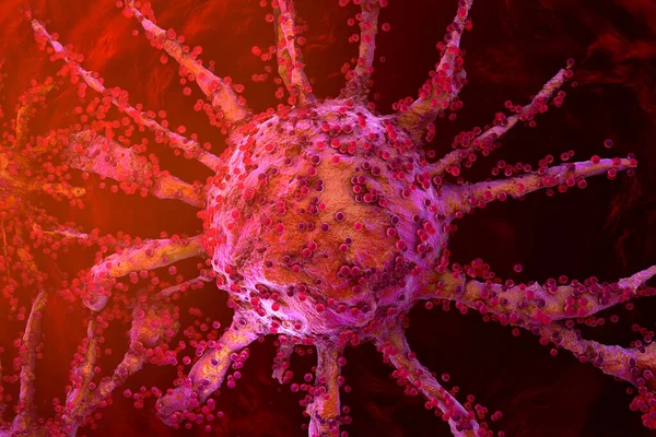 Uma célula cancerígena em crescimento espalhando-se no tecido saudável — Fotografia de Stock