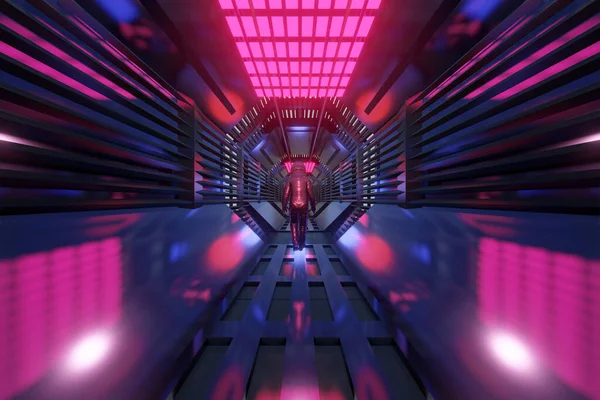 Un astronaute dans un tunnel futuriste — Photo