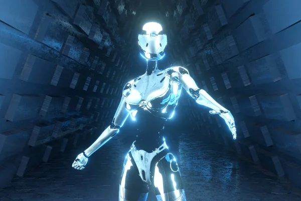 Um cyborg em um ambiente scifi — Fotografia de Stock