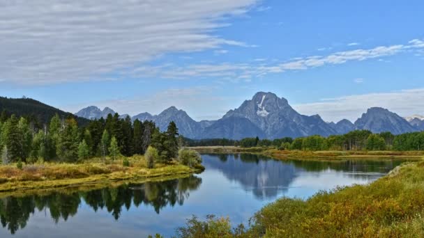 Zaman Atlamalı Grand Teton Milli Parkı Wyoming Oxbow Bend Cirrus — Stok video