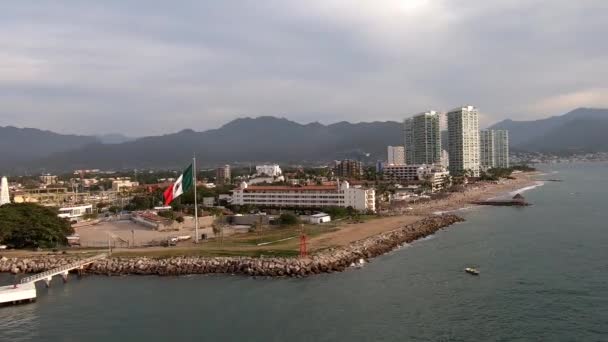 Puerto Vallarta Seen Cruise Ship Leaving Harbor Camera Steady Moving — Stock Video