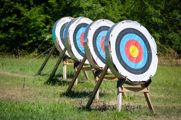 Color Archery Target Rings Line Green Field — Stock Photo, Image