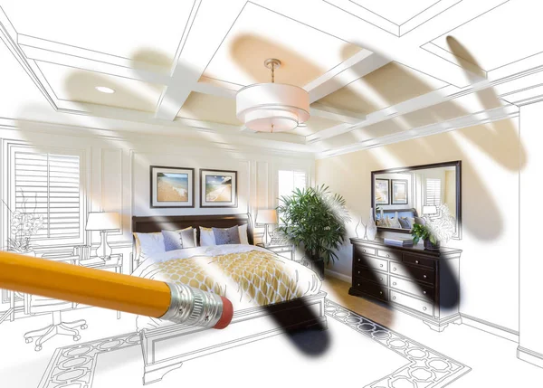 Bleistift Radierung Zeichnung Fertige Benutzerdefinierte Schlafzimmer Design Foto Offenbaren — Stockfoto