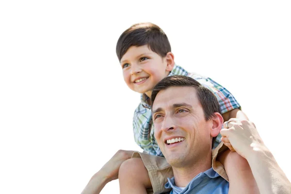 Vader Zoon Spelen Piggyback Geïsoleerd Een Witte Achtergrond — Stockfoto