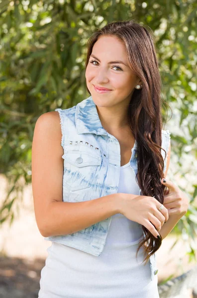 Attractive Smiling Mixed Race Girl Portrait Outdoors — Stock Photo, Image