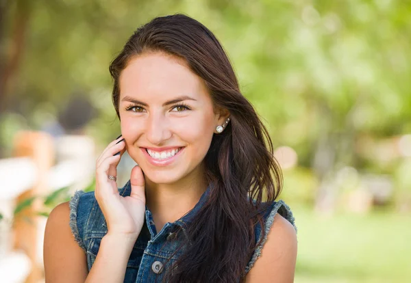 Attractive Mixed Race Girl Portrait Outdoors — Stock Photo, Image