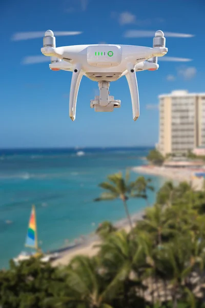 Drone Hawaii Waikiki Strandtól Fölött Repül — Stock Fotó