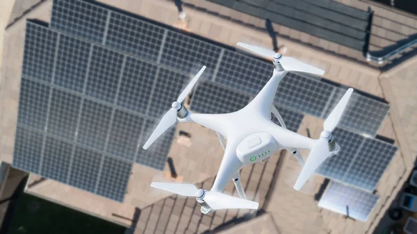Uav Drone Inspektera Solpaneler Stora Huset — Stockfoto