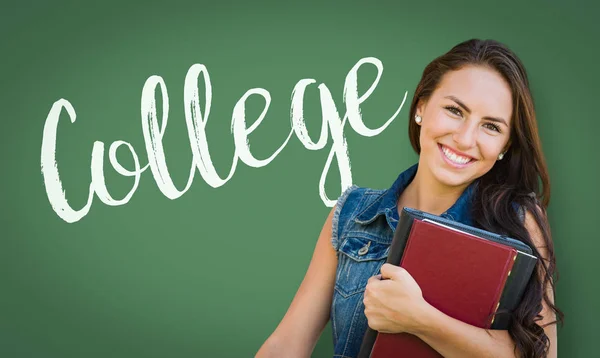 College Written Chalk Board Mixed Race Young Girl Student Holding — Stock Photo, Image