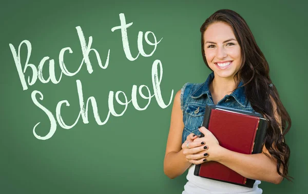 Back School Written Chalk Board Mixed Race Young Girl Student — Stock Photo, Image