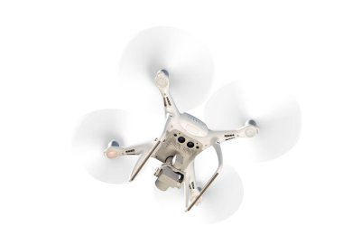 Aşağıdan bir beyaz arka plan üzerinde izole dron Quadcopter.