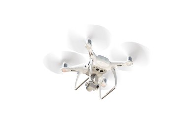 Aşağıdan bir beyaz arka plan üzerinde izole dron Quadcopter.