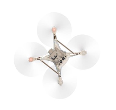 Aşağıdan bir beyaz arka plan üzerinde izole dron Quadcopter.