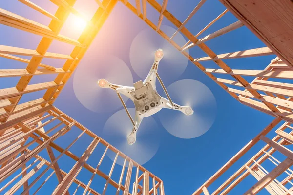 Drone Quadcopter Flying Inspecting Construction Site — Stock Photo, Image