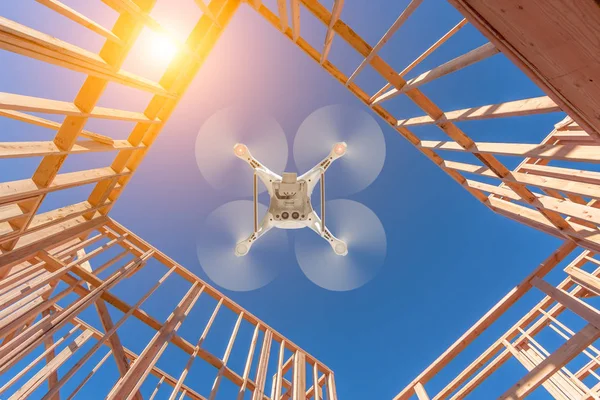 Drone Quadcopter Flying Inspecting Construction Site — Stock Photo, Image