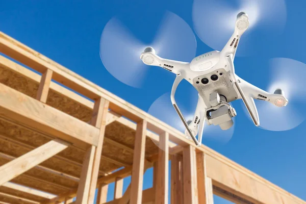 Drone Quadcopter Flying Inspecting Construction Site — Stock Photo, Image