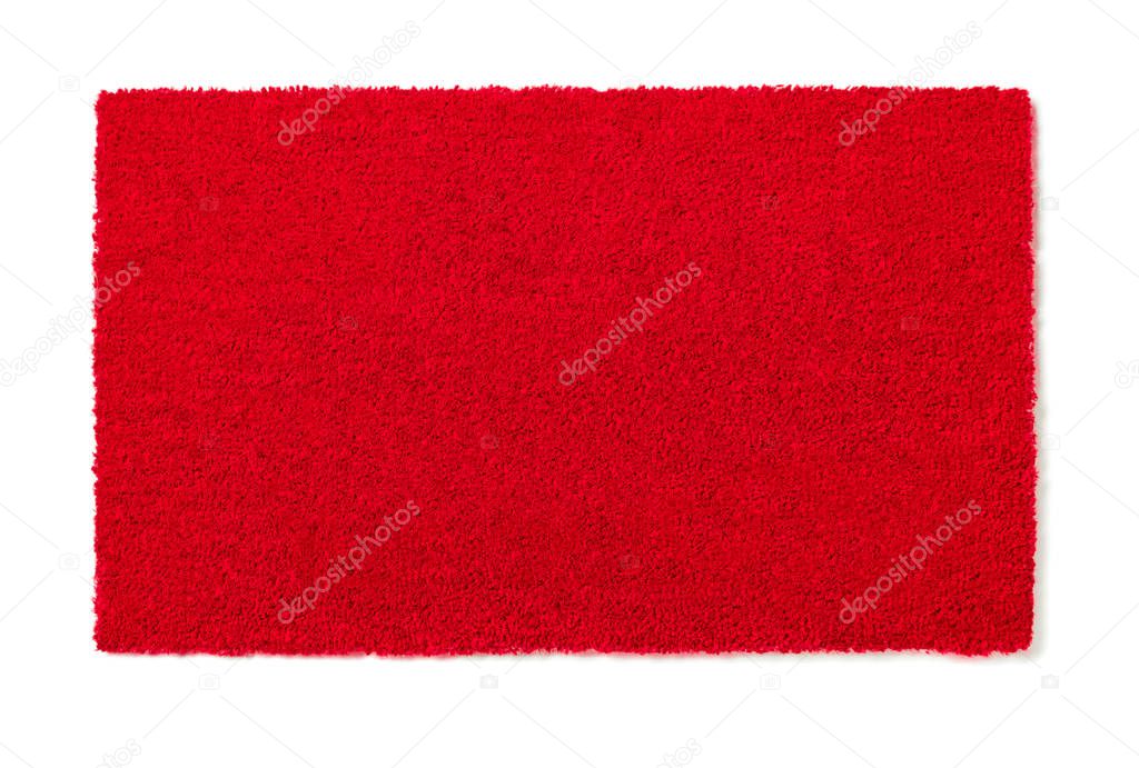 Blank Red Welcome Mat Isolated on White Background Ready For Your Own Text.