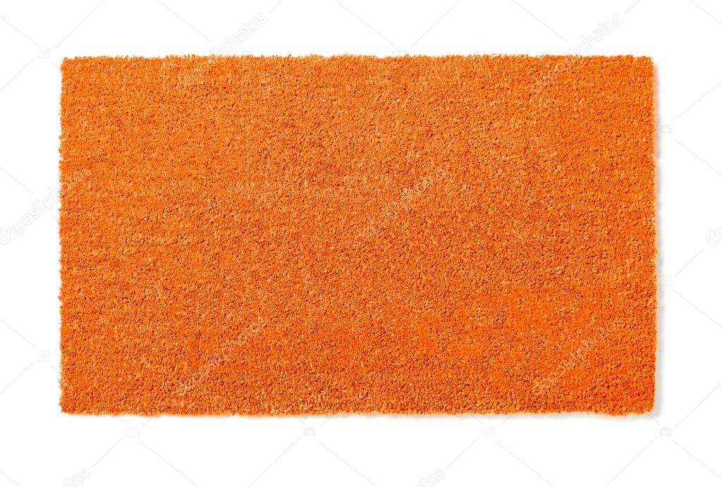 Blank Orange Welcome Mat Isolated on White Background Ready For Your Own Text.