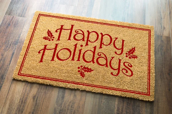 Buone Feste Natale Tad Welcome Mat Fondo Pavimento Legno — Foto Stock