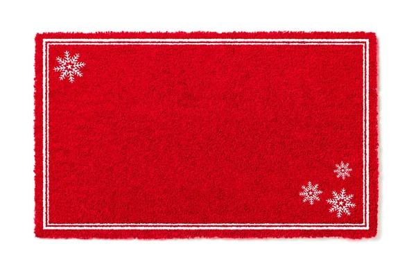 Blank Holiday Red Welcome Mat Snow Flakes Isolated White Background — стоковое фото