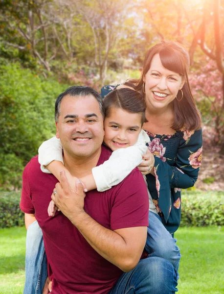 Mixed Race Young Family Portrait Park — Stock Photo, Image