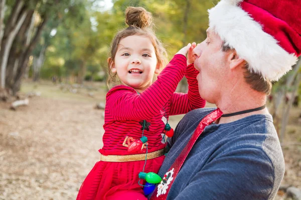 Festive Grandfather Mixed Race Baby Girl Outdoors — Stock Photo, Image