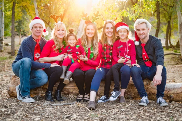 Ritratto Famiglia Multietnico Tema Natalizio All Aperto — Foto Stock