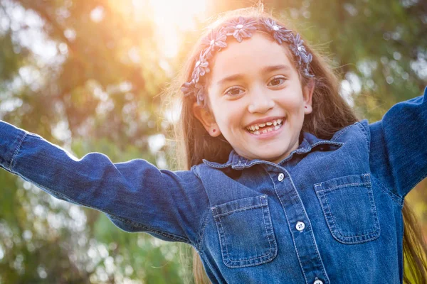 Cute Young Mixed Race Girl Having Fun Outdoors — Stock Photo, Image