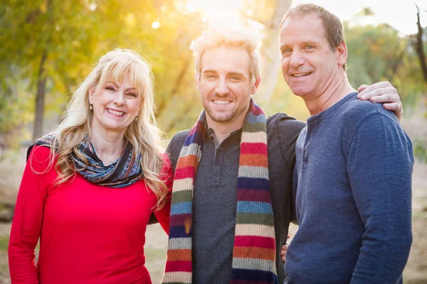 Loving Middle Aged Parents Young Son Portrait Outdoors — Stock Photo, Image