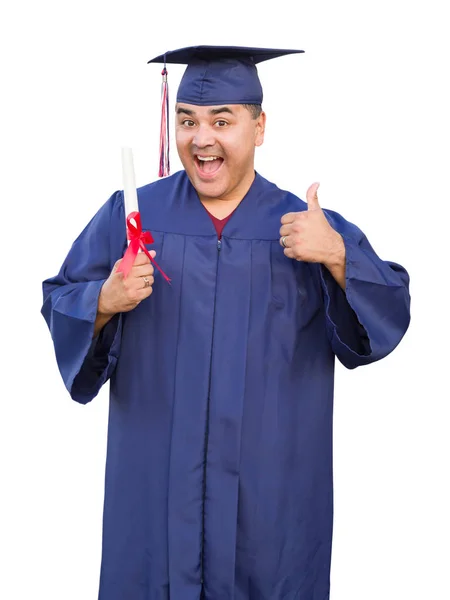 Masculino Hispânico Com Deploma Vestindo Graduação Cap Vestido Isolado — Fotografia de Stock