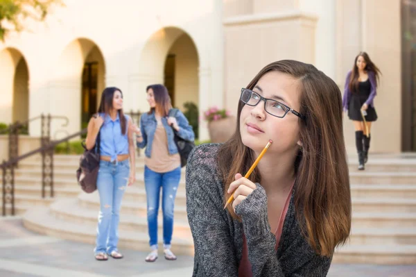 Mixed Race Young Female Student Walking Campus — Stock Photo, Image