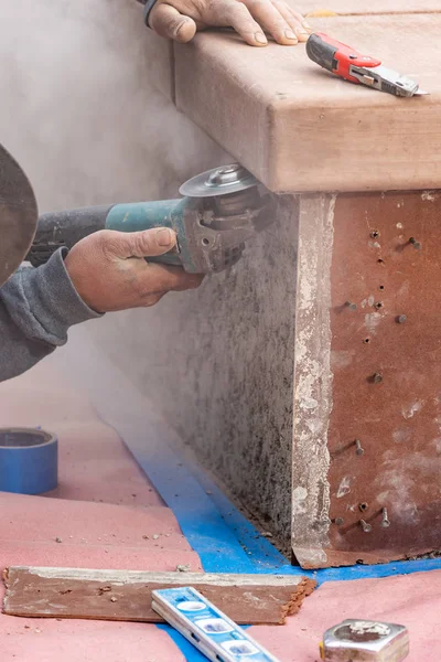 Construction Worker Using Grinder At Construction Site — Stock Photo, Image