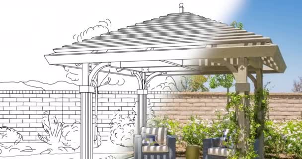 Custom Pergola Drawing Transitioning Photograph — Stock Video