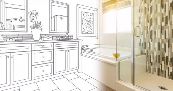 自定义浴室绘图过渡到照片 — 图库视频影像