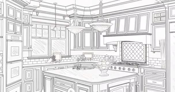 Custom Kitchen Drawing Transição Para Fotografia — Vídeo de Stock