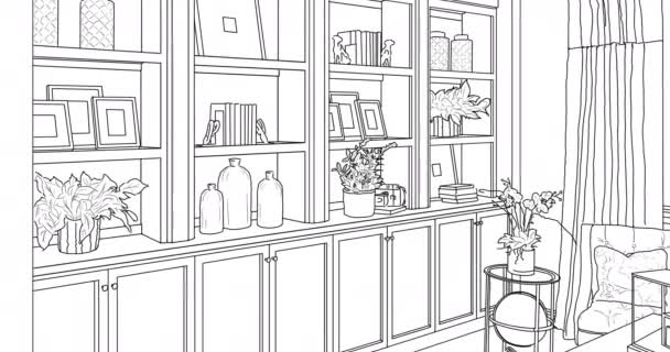 Custom Built Shelving Drawing Transitioning Photograph — Stock Video