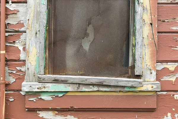 Weathered Wood Panel Wall and Window With Peeling Paint Textured Background — Stock Photo, Image