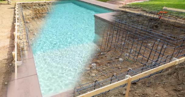 Looping Cinemagraph Sin Costura Construcción Piscina Que Desvanece Piscina Completada — Vídeos de Stock