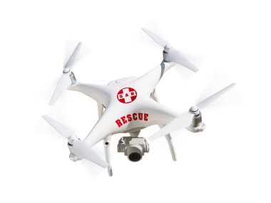 Sar - Arama ve Kurtarma İnsansız Uçak Sistemi, (Uas) Drone Beyaz Arka Plan Üzerinde İzole