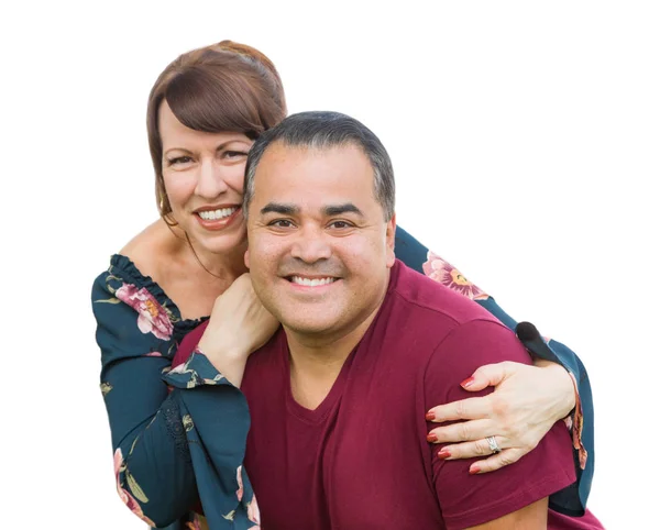 Feliz Misto Raça Jovem Adulto Casal Retrato Isolado em um Fundo Branco . — Fotografia de Stock