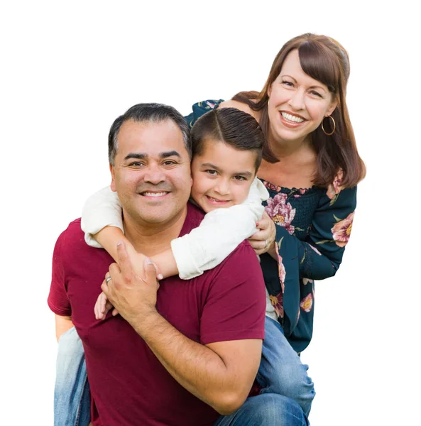 Feliz retrato de família de raça mista isolado em um fundo branco — Fotografia de Stock