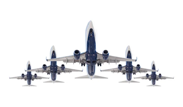 白い背景に隔離された5機の旅客機 — ストック写真