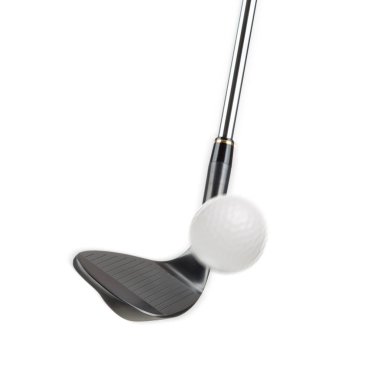 Siyah Golf Club Kama Demir Beyaz Arka Plan Golf Ball Hit