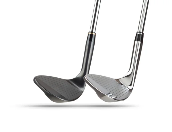 Cromo e preto Golf Club Wedge Irons em fundo branco — Fotografia de Stock