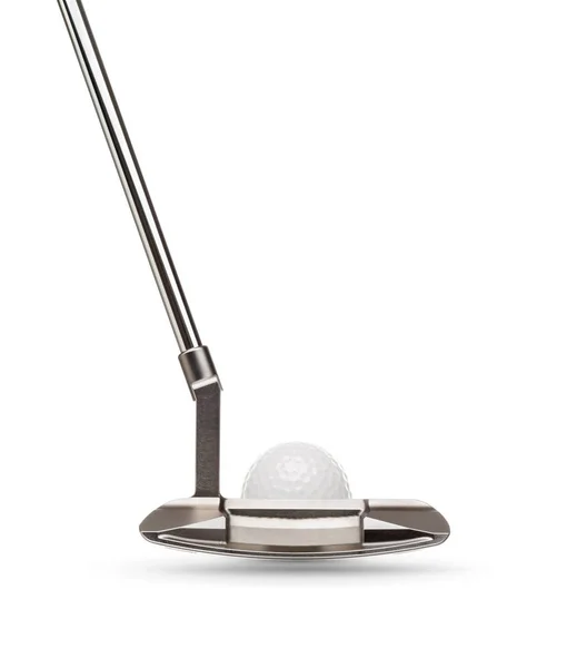 Back of Golf Club Putter com bola de golfe isolado em um fundo branco — Fotografia de Stock