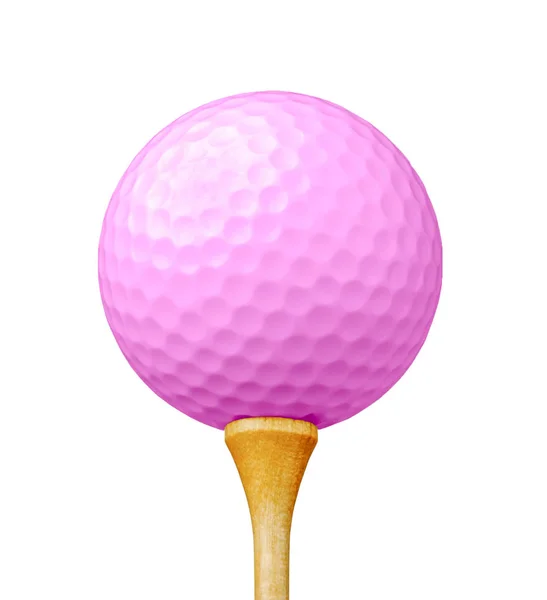 Bola de golfe rosa no T isolado em um fundo branco — Fotografia de Stock