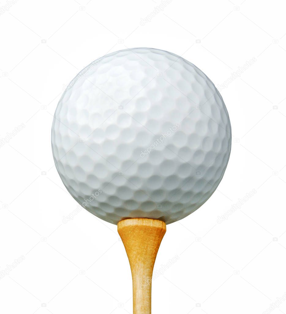 White Golf Ball on Tee Isolated on a White Background