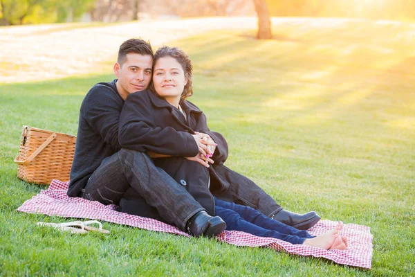 Hispanic Pregnant Young Couple Portrait Outdoors — Stock Photo, Image