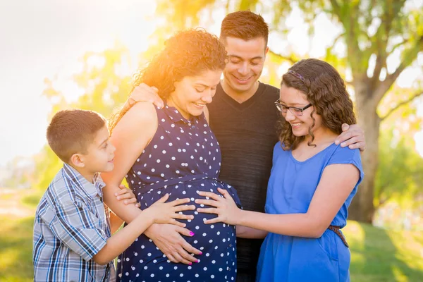 Hispanic Pregnant Family Portrait Outdoors — Stock Photo, Image